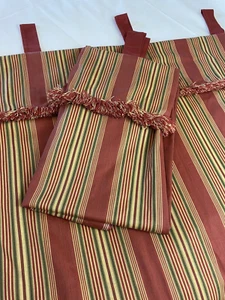 2 Waverly Sweetwater Curtain PANELS Set 26x76 Striped Fringe Green Burgundy - Picture 1 of 5