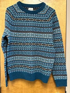 J Crew Lambswool Men's Small Aqua, Beige, Gold, Blue Sweater - Picture 1 of 4