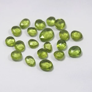 24 Carat 6x6-10.5x7.5 MM Natural Green Peridot Both Side Rose Cut 20 Piece Lot - Picture 1 of 17