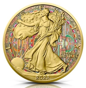 1 oz Silver American Eagle - Circle of Life - colorized and 24K gold gilded coin - Picture 1 of 4
