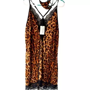 Women's Plus Size Leopard Lingerie Chemise BabyDoll Night Dress + Thong, 22-24 - Picture 1 of 9