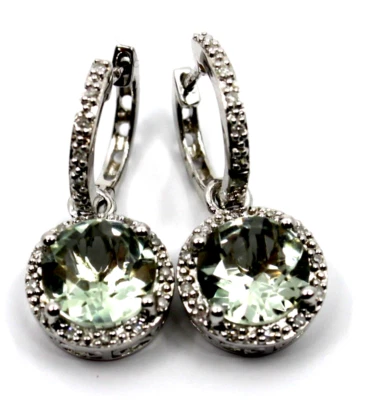 Olivia Prasiolite & Diamond Round Dangle Drop Earrings in Sterling Silver - Image 1 of 4