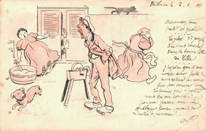 Comic Postcard Man Screaming Scare Women and Dog B27 - Picture 1 of 2