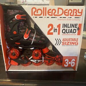 Roller Derby Youth Kids' Adjustable Inline-Quad Combo Skates, Size 3-6 Brand New