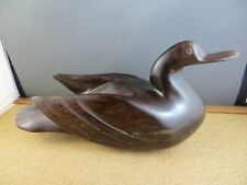 Large 12" Vintage Dark Hard Solid Wood Duck Swan Figurine Decoy Log Cabin Decor