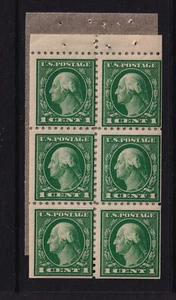 1914 Washington Sc 424d 1c green MNH booklet pane of 6 fresh from booklet (F - Picture 1 of 1
