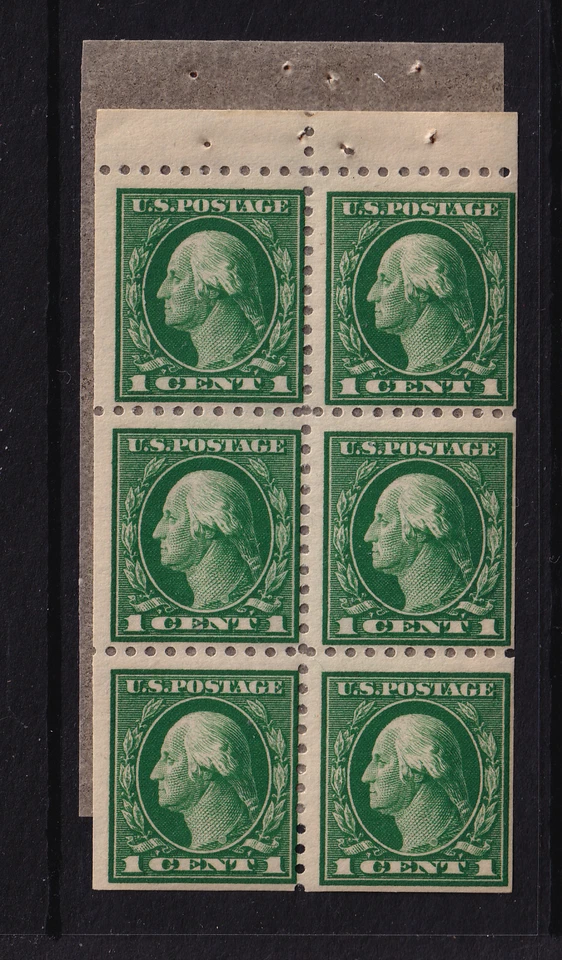 1914 Washington Sc 424d 1c green MNH booklet pane of 6 fresh from booklet (F - Image 1 of 1