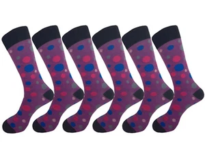 6 PK DRESS SOCKS PURPLE BLACK POLKA DOTS GROOMSMEN WEDDING SOCKS 10-13 - Picture 1 of 5