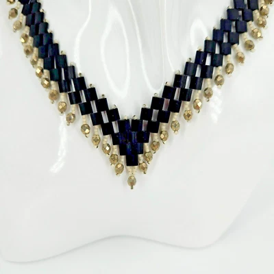 Halskette Collier Schwarz Silber Handmade Unikat Glas Perlen Tila Damen Schmuck - Bild 1 von 4