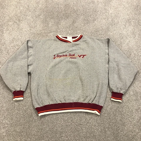 Vintage Virginia Tech Hokies Sweatshirt Men Medium Gray Pullover Sweater Y2K 90s Cover