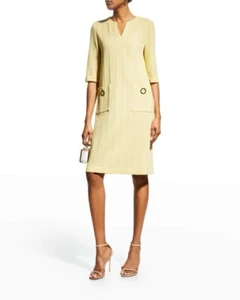 MISOOK Tweed Shift Dress Knit XL Wrinkle Resistant Yellow Taupe V-neck Pockets - Picture 1 of 4