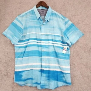 NWT Izod Saltwater Mens Short Sleeve Button-Down Shirt Blue Stripe XXL 28CT - Picture 1 of 7