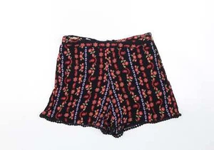 Miss Selfridge Womens Black Paisley Cotton Blend Sweat Shorts Size 10 Reg - Picture 1 of 12