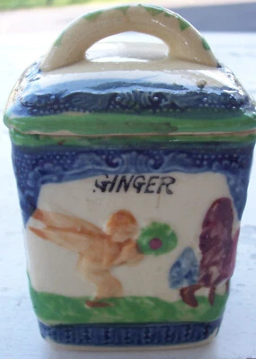 Винтажная небольшая керамическая канистра с имбирем Mepoco Ware с крышкой ~ высота 4,25 дюйма - Изображение 1 из 4