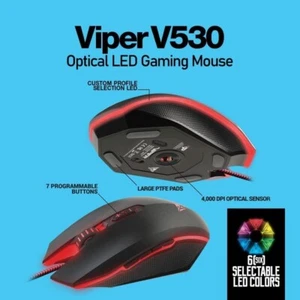 Viper V530 OPTICAL LED GAMING MOUSE USB Customizable LED colors - Picture 1 of 9