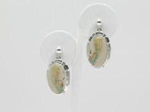 Native American Sterling Silver Turquoise Post / Dangle Earrings Navajo Handmade - Picture 1 of 8