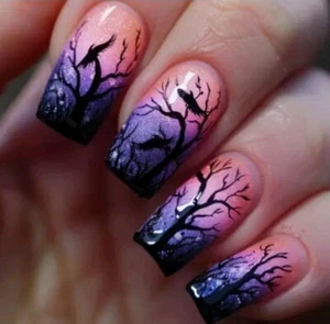 Halloween Fliegende Fledermäuse Baum Pressnägel Fingernägel Lila Rosa Schwarz 24 Stück - Bild 1 von 7