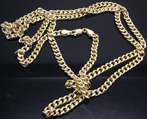 Real 10K Gold Chain Men women Miami Cuban Link Necklace 28" 5mm lobster STRONG