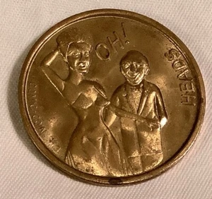 Vintage Comic Coin #3 OH! HEADS / AH! TAILS Risque Goldtone Flip Coin - Picture 1 of 4