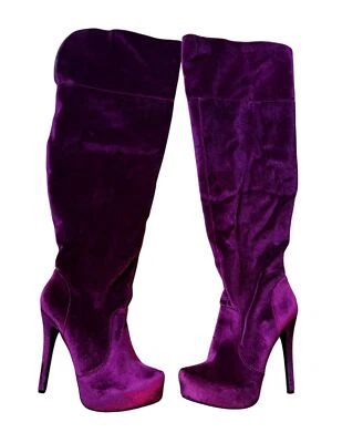 Platform Burgundy Velvet Over The Knee High Heel Boots Size 9.5 Goth Sexy Vamp - Image 1 of 4