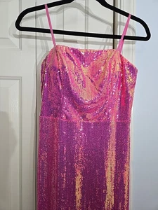 Sequin Prom Ball Dress VERY PINK Juniors Sz 9 CITY TRIANGLES Iridescent EUC READ - Picture 1 of 10