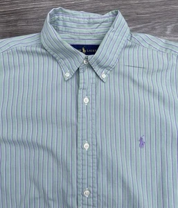 Ralph Lauren Classic Fit Button Down Shirt Mens Sz 16 Green Purple Stripe - Picture 1 of 9