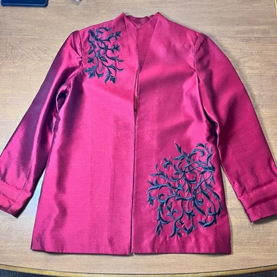 Куртка блейзер Victor Costa Occasion шелковая вышитая бисером малиновая красная размер S - Изображение 1 из 4