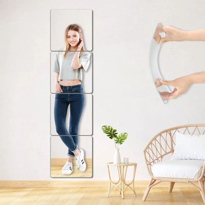 Unbreakable Wall Mirror Full Length Mirror Tiles 4Pcs 12x12 inch Full Body Mi... - Image 1 of 4