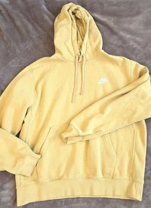 Nike Hoodie Mens Medium Yellow Dijon Pullover Swoosh Logo Cotton Blend - Picture 1 of 2