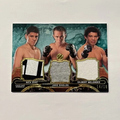 2014 Topps UFC Knockout Triple Threads Combo NICK DIAZ SHIELDS MELENDEZ #d 14/18 - Image 1 of 2
