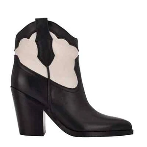 Women’s Marc Fisher LTD $239 Gona Black/White Leather Western Bootie NIB - Picture 1 of 5
