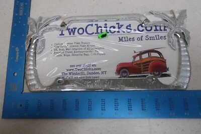 License Plate Frame Palm Trees Vacation Beach Silver Metal Auto Holder F9 - Image 1 of 2