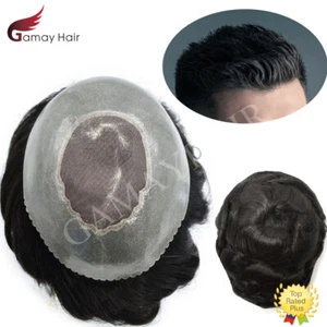 Herren Toupet Echthaar Stück System Ersatz Mono Top Poly Around Perücke für Männer - Bild 1 von 11