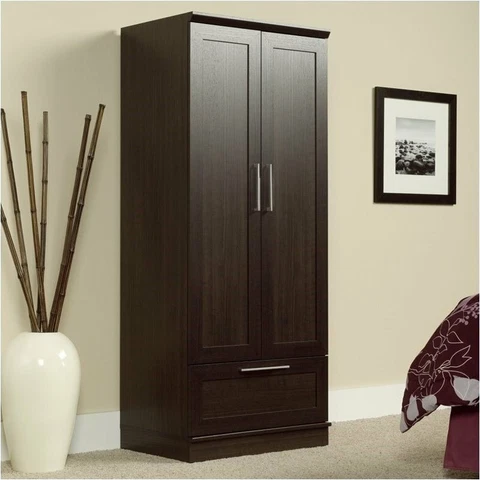 Pemberly Row Modern Metal Wardrobe Armoire with 1-Drawer in Dakota Oak Cover