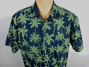 Cooke Street Men's Hawaiian Shirt L Short Sleeve Navy Blue with Green Palms - Picture 1 of 8