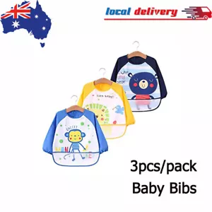 3PCS Waterproof Baby Smock Bibs with Long Sleeved Toddlers Kids Eating Clothes - Picture 1 of 1
