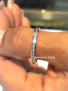 Anillo apilable de oro blanco sólido de 14 K banda de boda diamante creado en laboratorio - Imagen 1 de 11