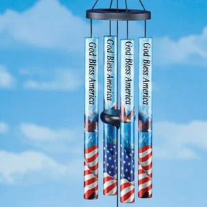 PATRIOTIC AMERICAN USA WIND CHIME CHIMES HANGING - EAGLE FLAG GOD BLESS AMERICA - Picture 1 of 3