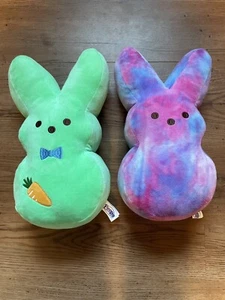 Peeps 13" Lime Green Bunny Plush With Carrot & Blue Bow Tie + Purple Tye Dye. - Picture 1 of 11