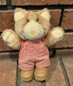 Salopette e stivali vintage in peluche orso rosso a righe alti 7" - Foto 1 di 3