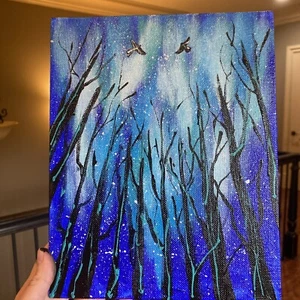 Wald, Mistical, Nacht, Vögel, Abstrakt 8/10 Acrylbild - Bild 1 von 13