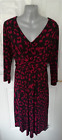 Roman Size 16 Black Wine Red Animal Print Stretchy Ruched Dress NEW