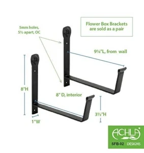 Achla Designs SFB-02 Wall-Mount 8 inch Flower Window Box Planter Brackets 8-i... - Picture 1 of 3