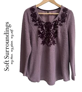 Maglione viola SOFT SURROUNDINGS Tunica Strutturata Velluto Abbellito Taglia L - Foto 1 di 9