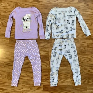Lot Carter’s Kids Girl 4 Piece Pajamas Set Size 4 Long Sleeve Pants Cotton GUC! - Picture 1 of 12