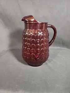 Anchor Hocking Bubble Ruby Red Glass 64 Oz Pitcher w/Handle Vintage - Picture 1 of 9