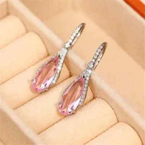 4.00Ct Pear Cut Lab Created Sapphire Drop/Dangle Earrings 14K White Gold Plated - Picture 1 of 4