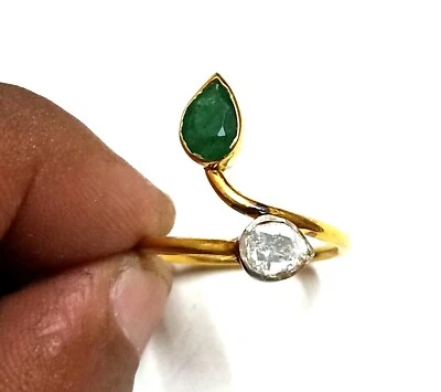 Smaragd Edelstein Polki Uncut Diamant 925 Sterlingsilber Ring Zweck Schmuck - Bild 1 von 4