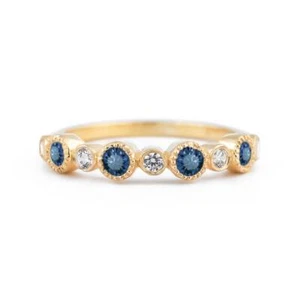 0.50 Ct Sapphire & Natural Diamond Prong Ring 18k Solid Yellow Gold - Picture 1 of 6