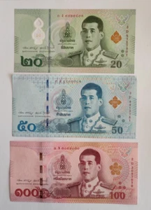 Thailand 2018 set 3 pcs 20+50+100 baht King Rama X - Pick 135-137 UNC - Picture 1 of 2